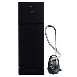 BEKO Refrigerator | 375 Ltr Black Glass Door + Vacuum Cleaner