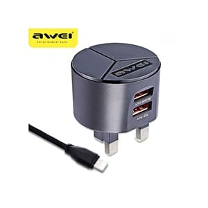 AWEI C-940 POWER CHARGER FAST CHARGER KIT 2 USB PORT WITH IPHONE CABLE