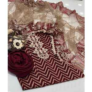 Pure AC Cotton Fabrics With Embroidery and printed Work Semi-Stitched Salwar Kameez